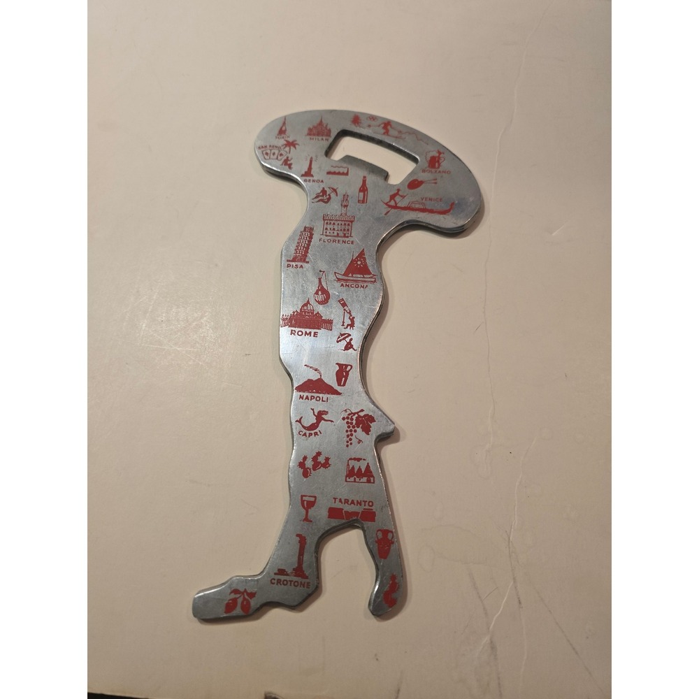 Vintage Italy Map Bottle Opener Aluminum Souvenir Made in Italy Travel Landmarks